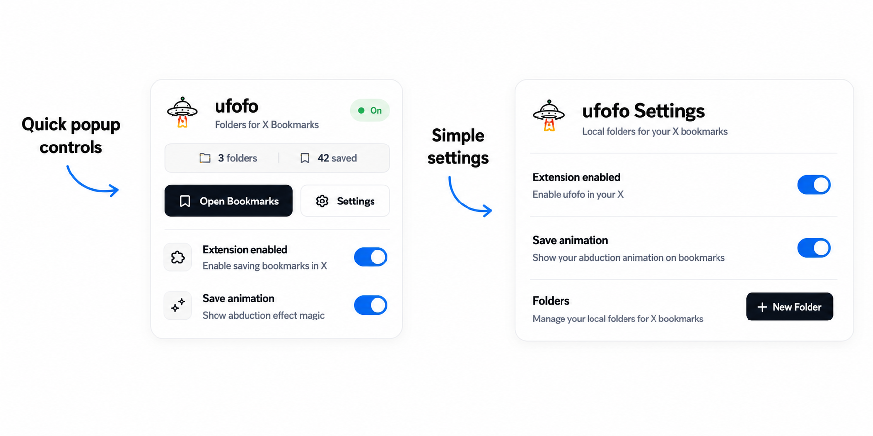 ufofo popup controls and settings panels