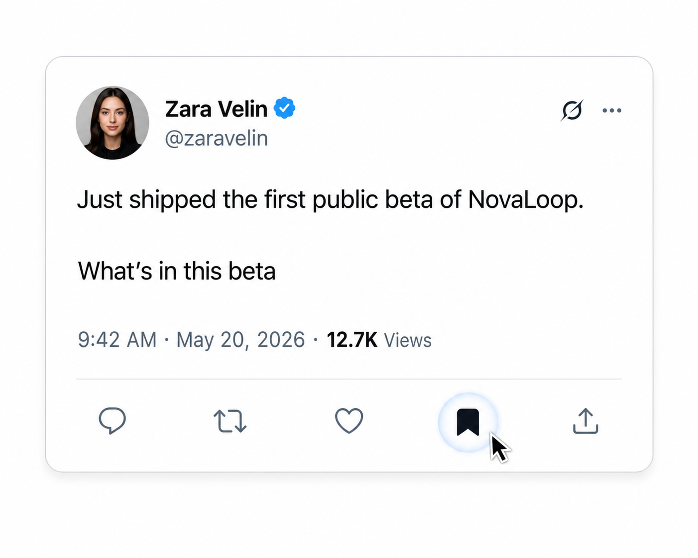 X post with bookmark icon selected